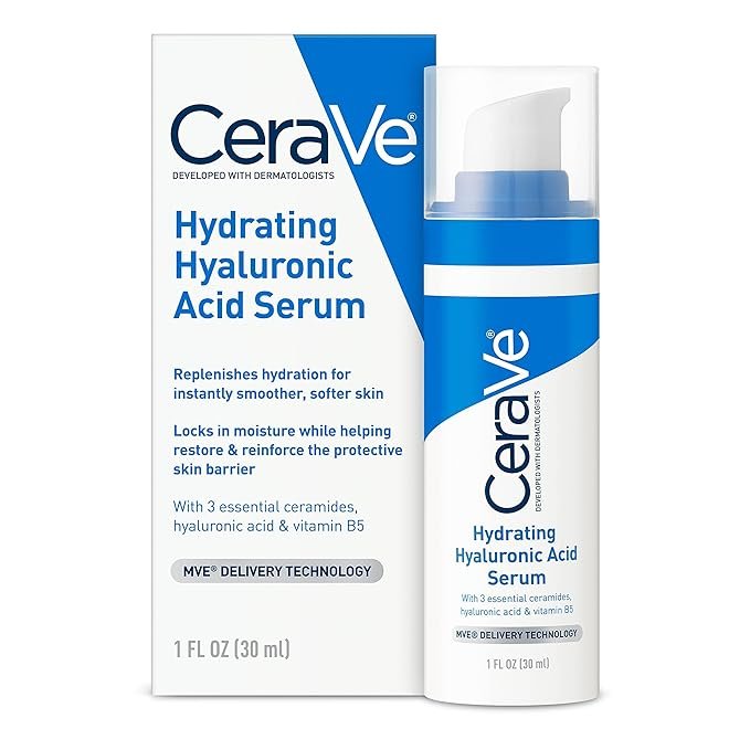 Cerave Hyaluronic Acid Serum for Face with Vitamin B5 and Ceramides | Hydrating Face Serum for Dry Skin | Fragrance-Free | 1 Ounce